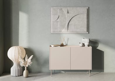 Dvojdverová komoda Desin 120 cm - kasmír / dub nagano Komoda Desin 120 cm z metalowymi nogami - kašmír / Dub nagano