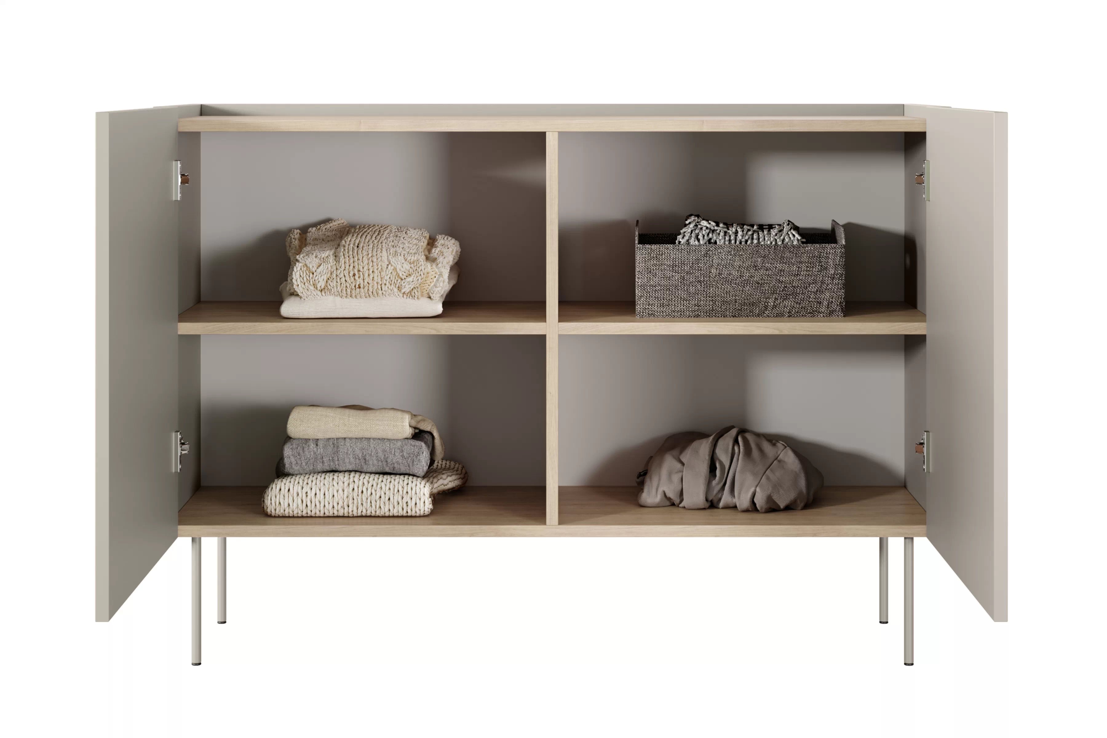 Komoda Desin 120 cm s kovovými nohami - kašmír / dub nagano Komoda Desin 120 cm z metalowymi nogami - kašmír / Dub nagano