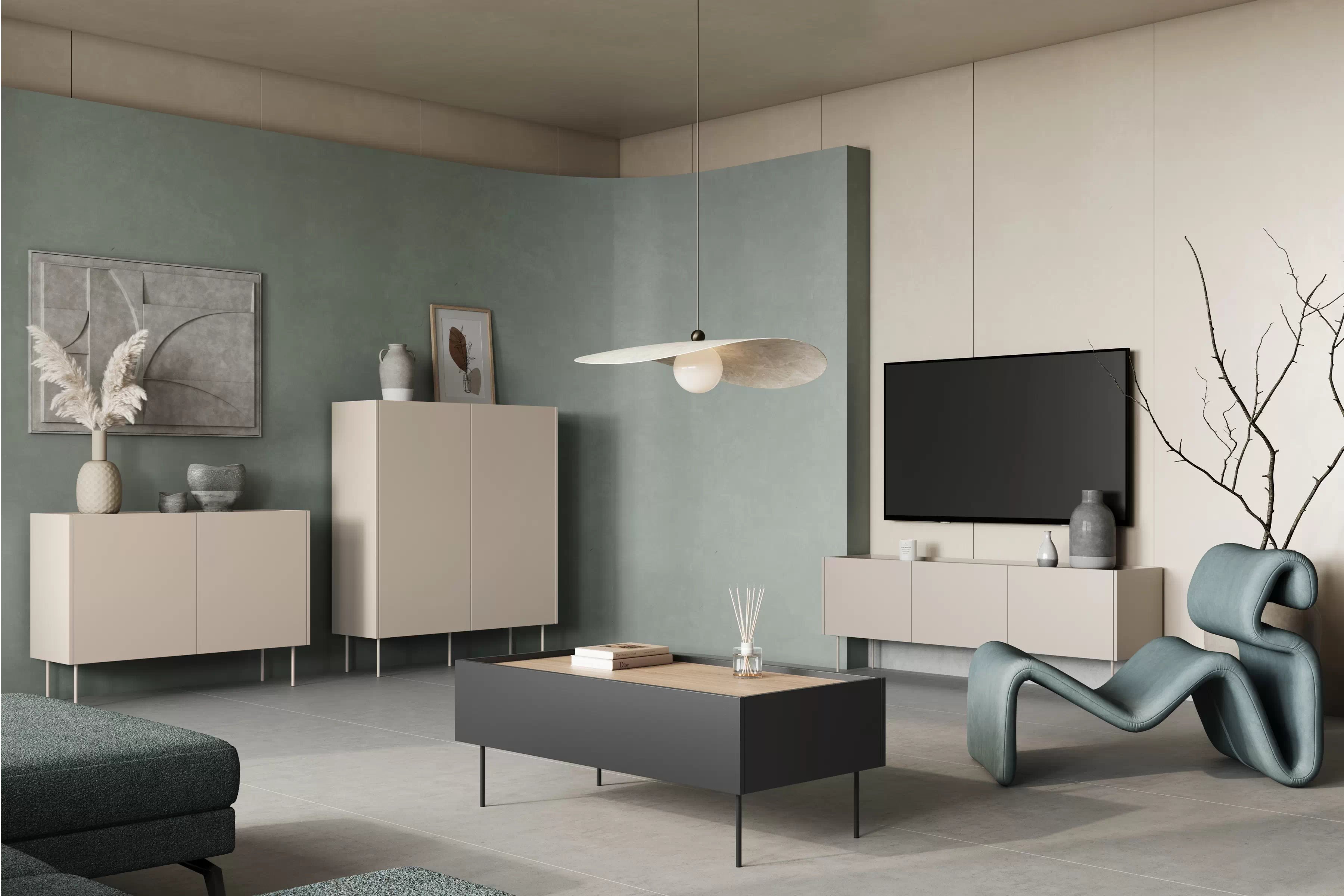 Komoda Desin 120 cm s kovovými nohami - kašmír / dub nagano Komoda Desin 120 cm z metalowymi nogami - kašmír / Dub nagano