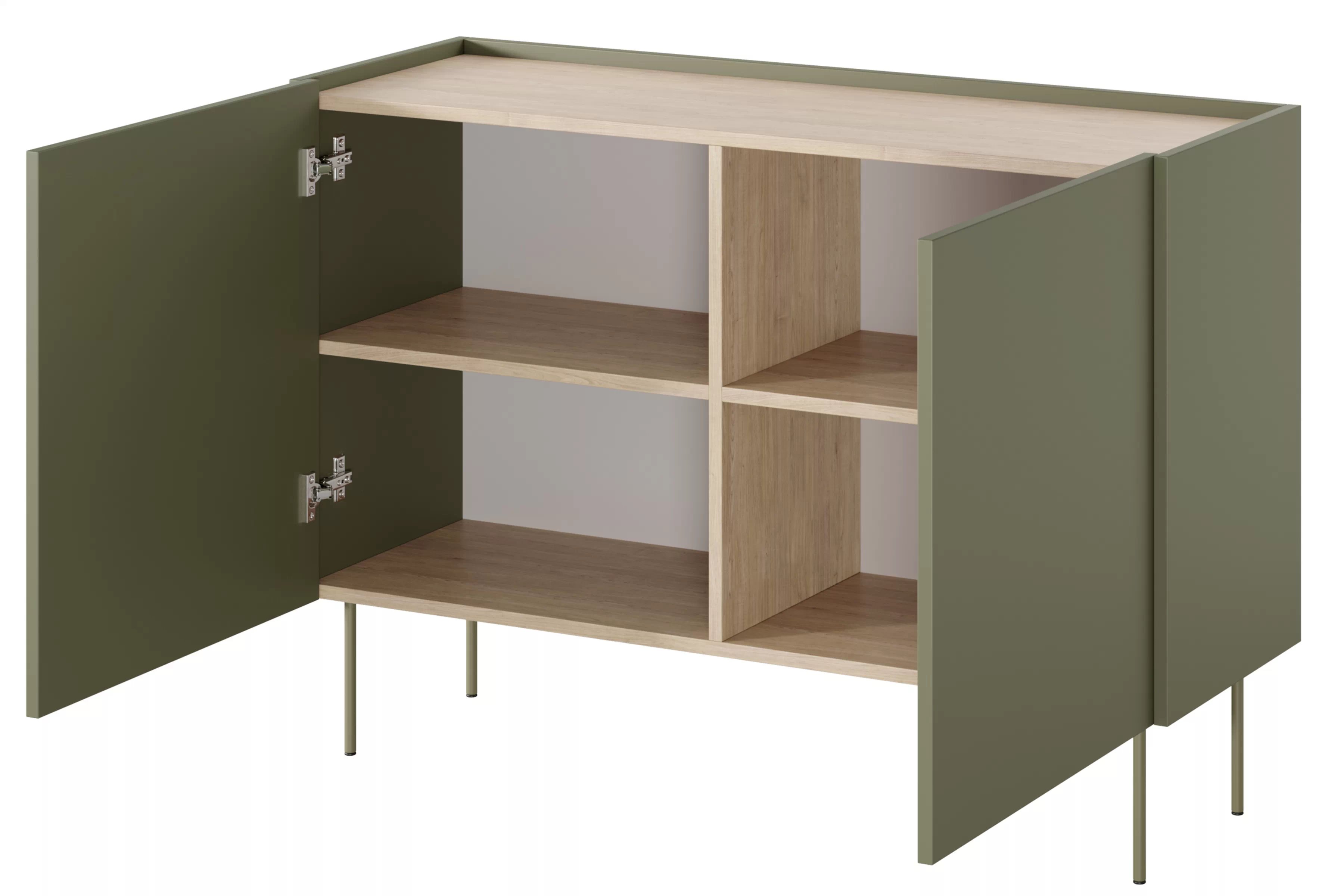 Komoda Desin 120 cm s kovovými nohami - olivová / dub nagano Komoda Desin 120 cm z metalowymi nogami - Oliva / Dub nagano