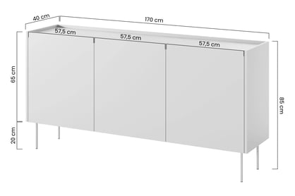 Komoda Desin 170 cm se skrytými zásuvkami - černý mat / dub nagano Komoda Desin 170 cm z 4 ukrytymi zásuvkami i metalowymi nogami - černá mat / dub nagano