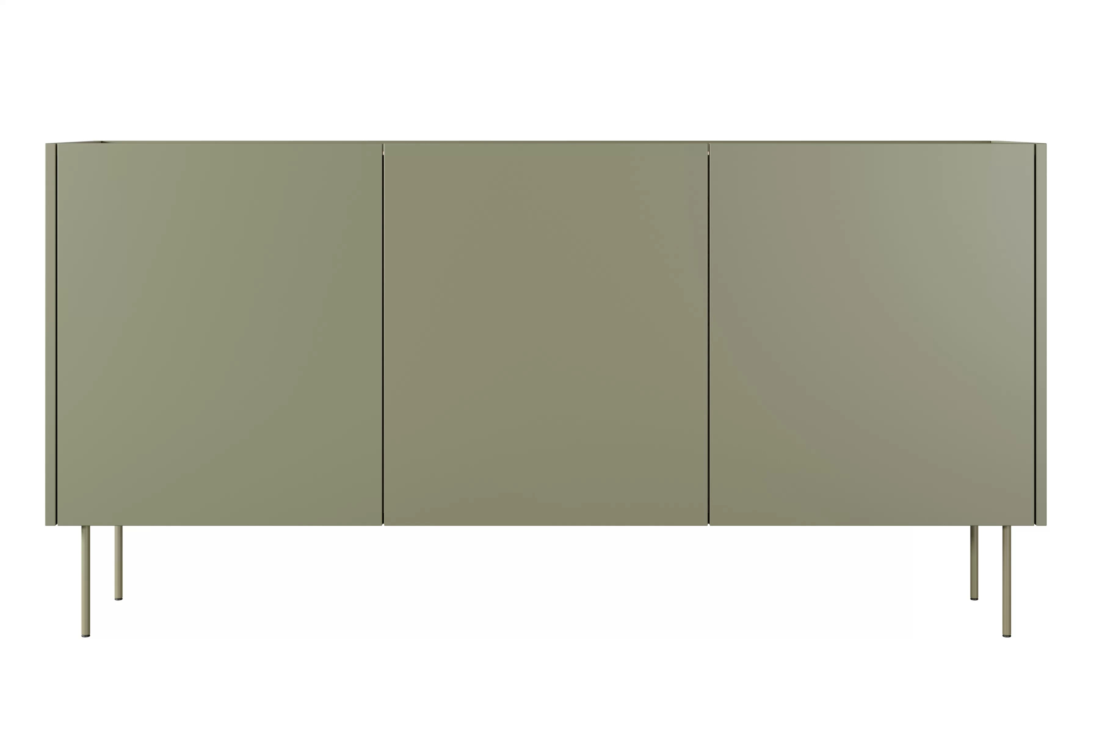 Komoda Desin 170 cm se čtyřmi skrytými zásuvkami - olivová / dub nagano Komoda Desin 170 cm z 4 ukrytymi zásuvkami i metalowymi nogami - olivová / dub nagano