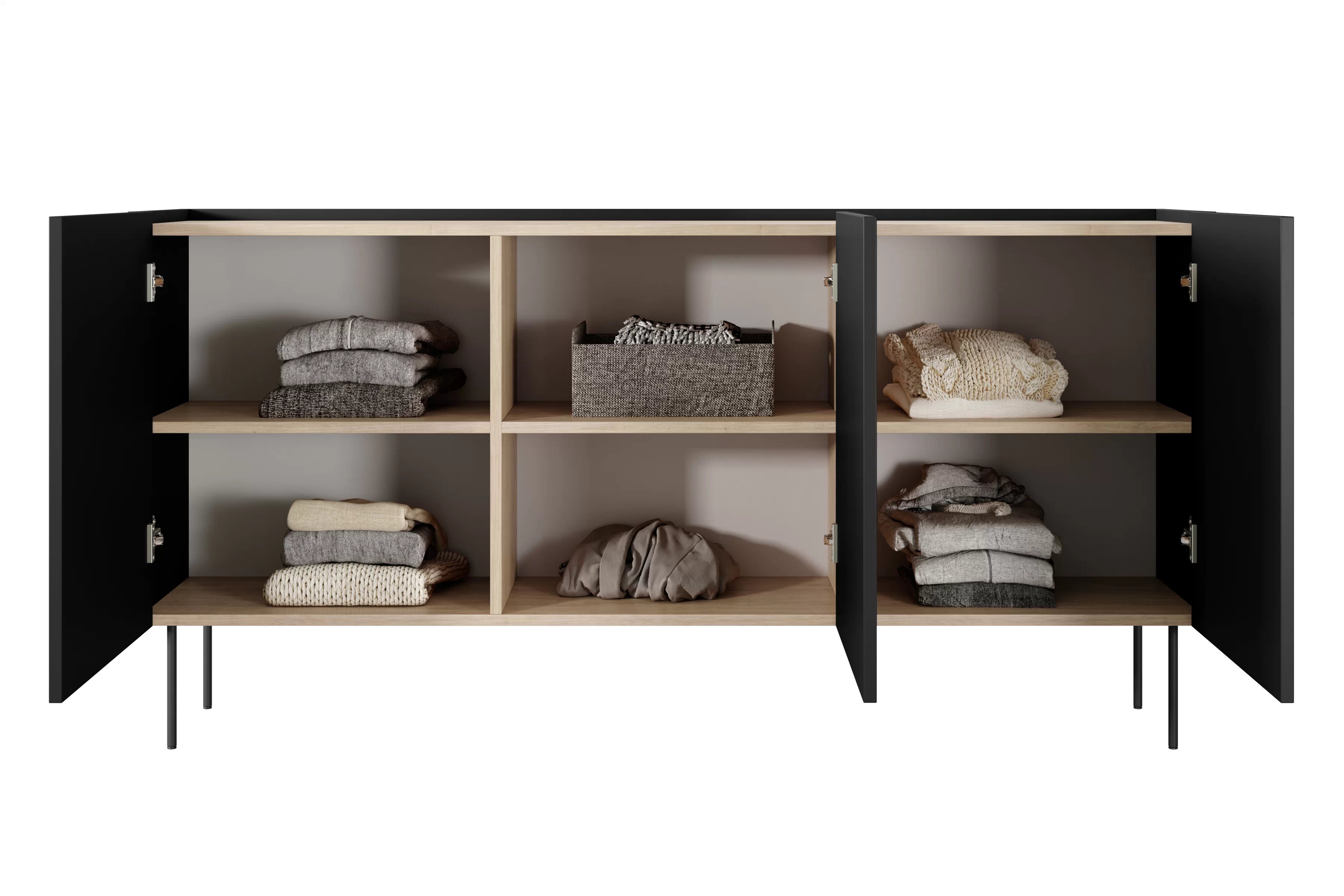 Komoda Desin 170 cm s kovovými nohami - černý mat / dub nagano Komoda Desin 170 cm z metalowymi nogami - černá mat / dub nagano