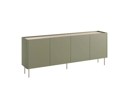 Štvor dverová komoda Desin 220 cm so štyrmi skrytými zásuvkami - olivový / dub nagano