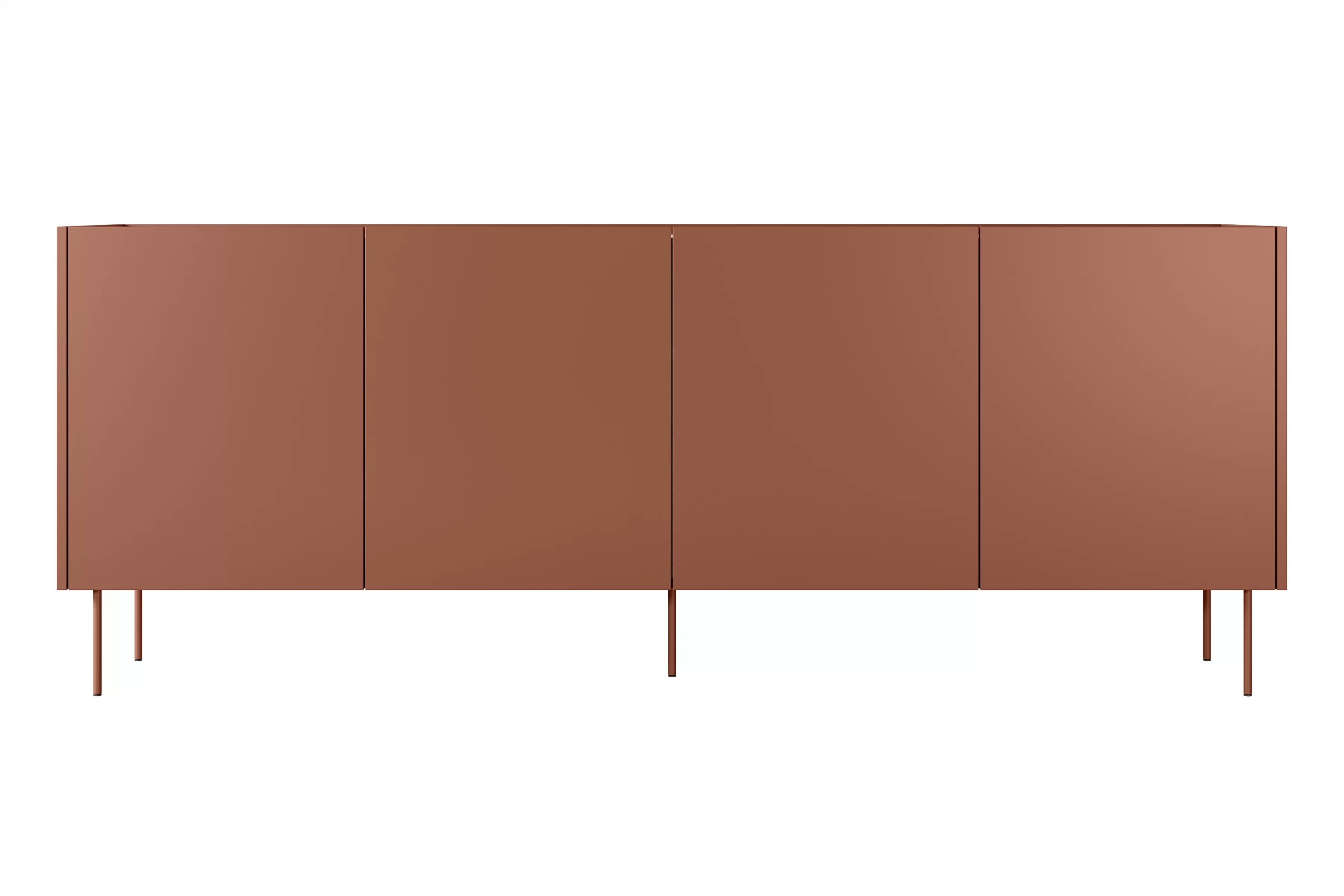 Komoda Desin 220 cm se dvěma skrytými zásuvkami - ceramic red / dub nagano Komoda Desin 220 cm z 2 ukrytymi zásuvkami i metalowymi nogami - ceramic red / dub nagano