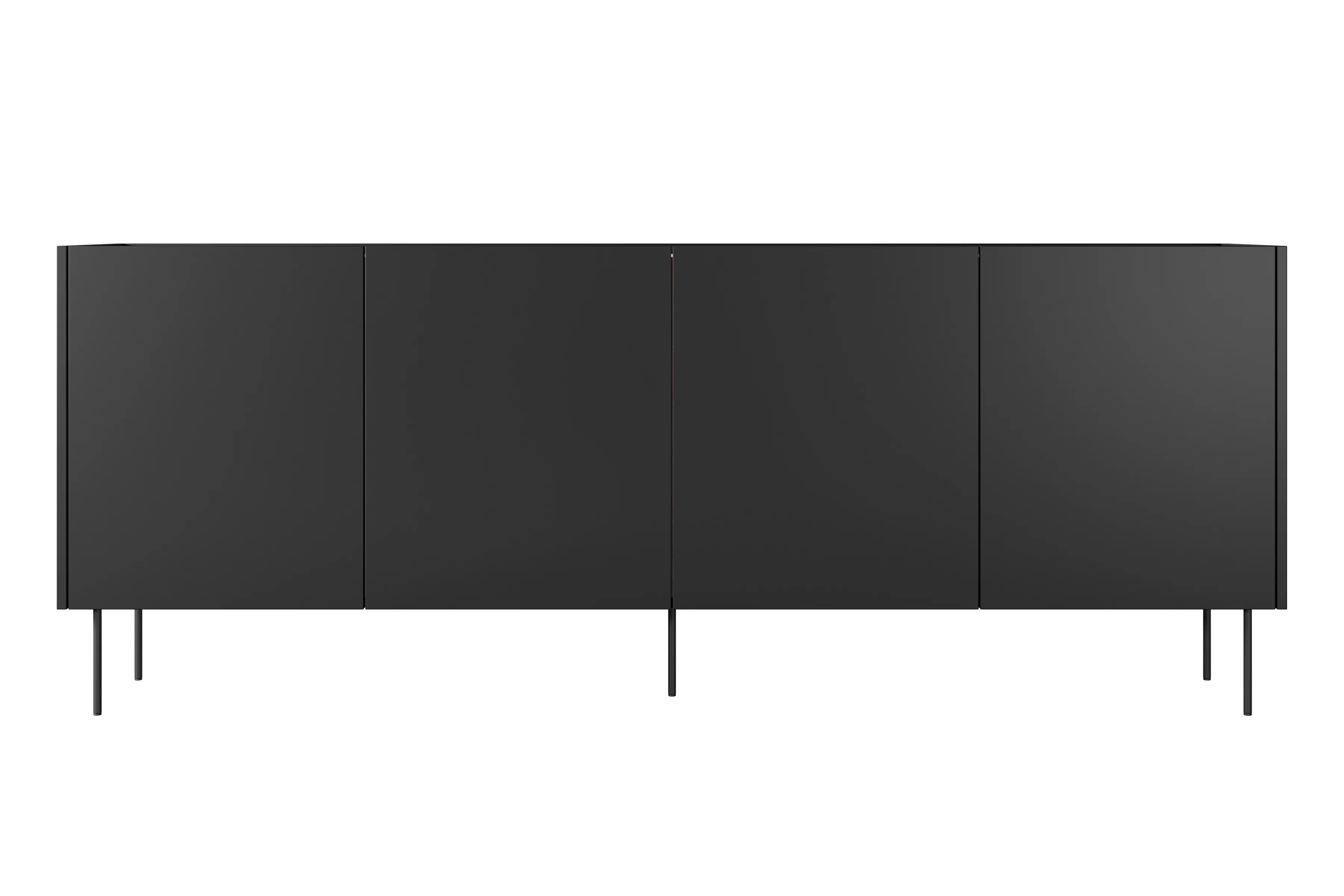 Komoda Desin 220 cm se skrytými zásuvkami - černý mat / dub nagano Komoda Desin 220 cm z 2 ukrytymi zásuvkami i metalowymi nogami - černá mat / dub nagano