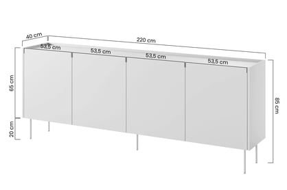 Komoda Desin 220 cm se čtyřmi skrytými zásuvkami - kašmír / dub nagano Komoda Desin 220 cm z 4 ukrytymi zásuvkami - kašmír / dub nagano