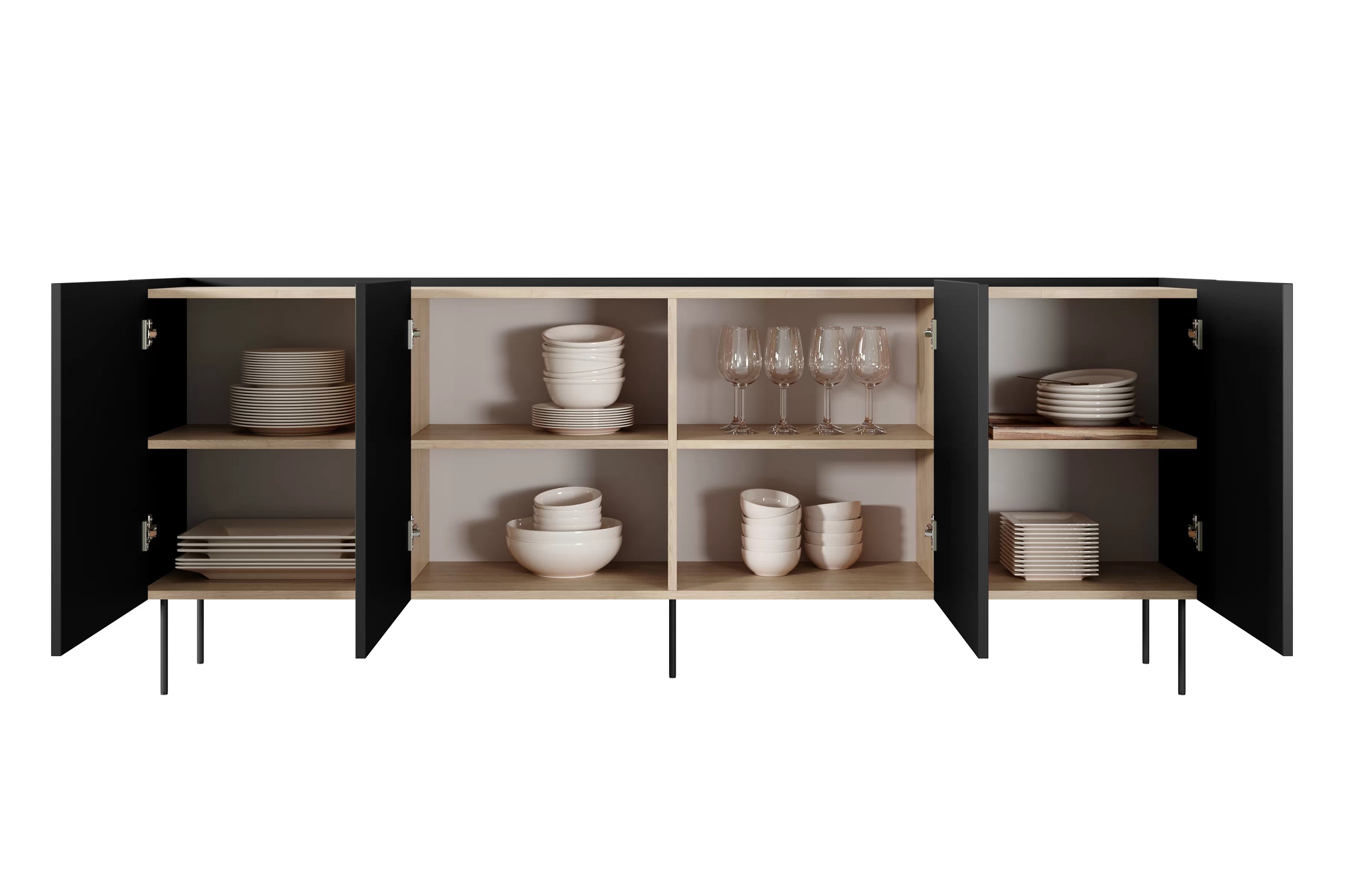 Komoda Desin 220 cm s kovovými nohami - čierny mat / dub nagano Komoda Desin 220 cm z metalowymi nogami - Čierny mat / Dub nagano