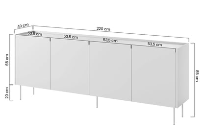 Komoda Desin 220 cm - černý mat / dub nagano Komoda Desin 220 cm z metalowymi nogami - černá mat / dub nagano