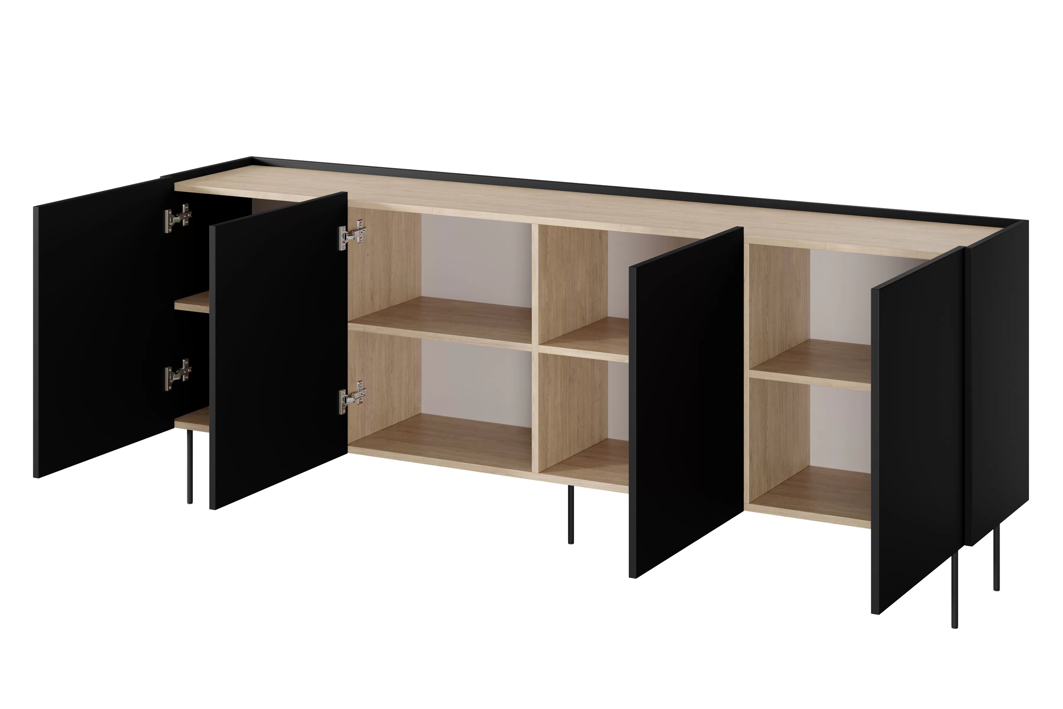 Komoda Desin 220 cm s kovovými nohami - čierny mat / dub nagano Komoda Desin 220 cm z metalowymi nogami - Čierny mat / Dub nagano