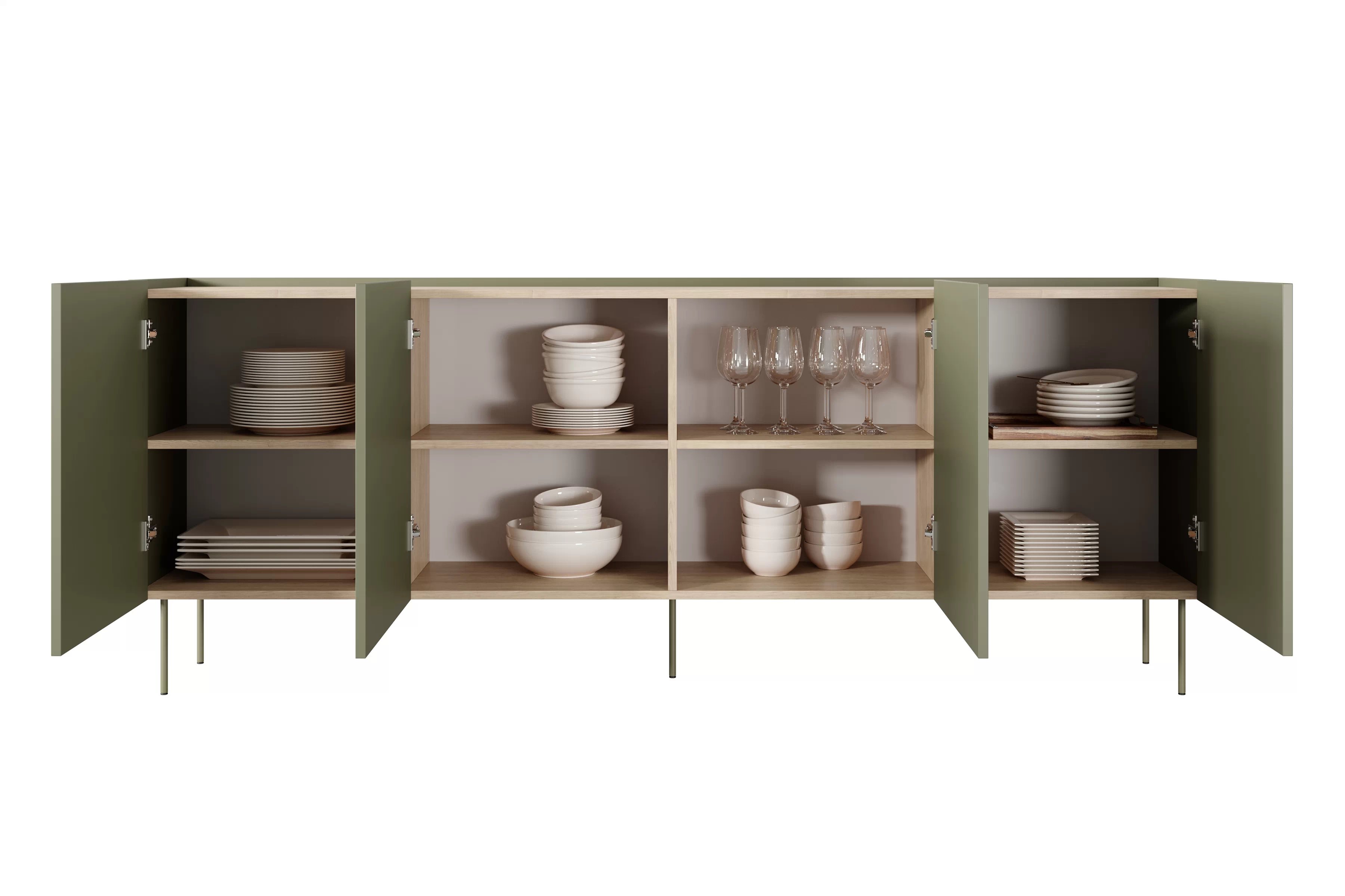 Komoda Desin 220 cm - olivová / dub nagano Komoda Desin 220 cm z metalowymi nogami - Oliva / Dub nagano