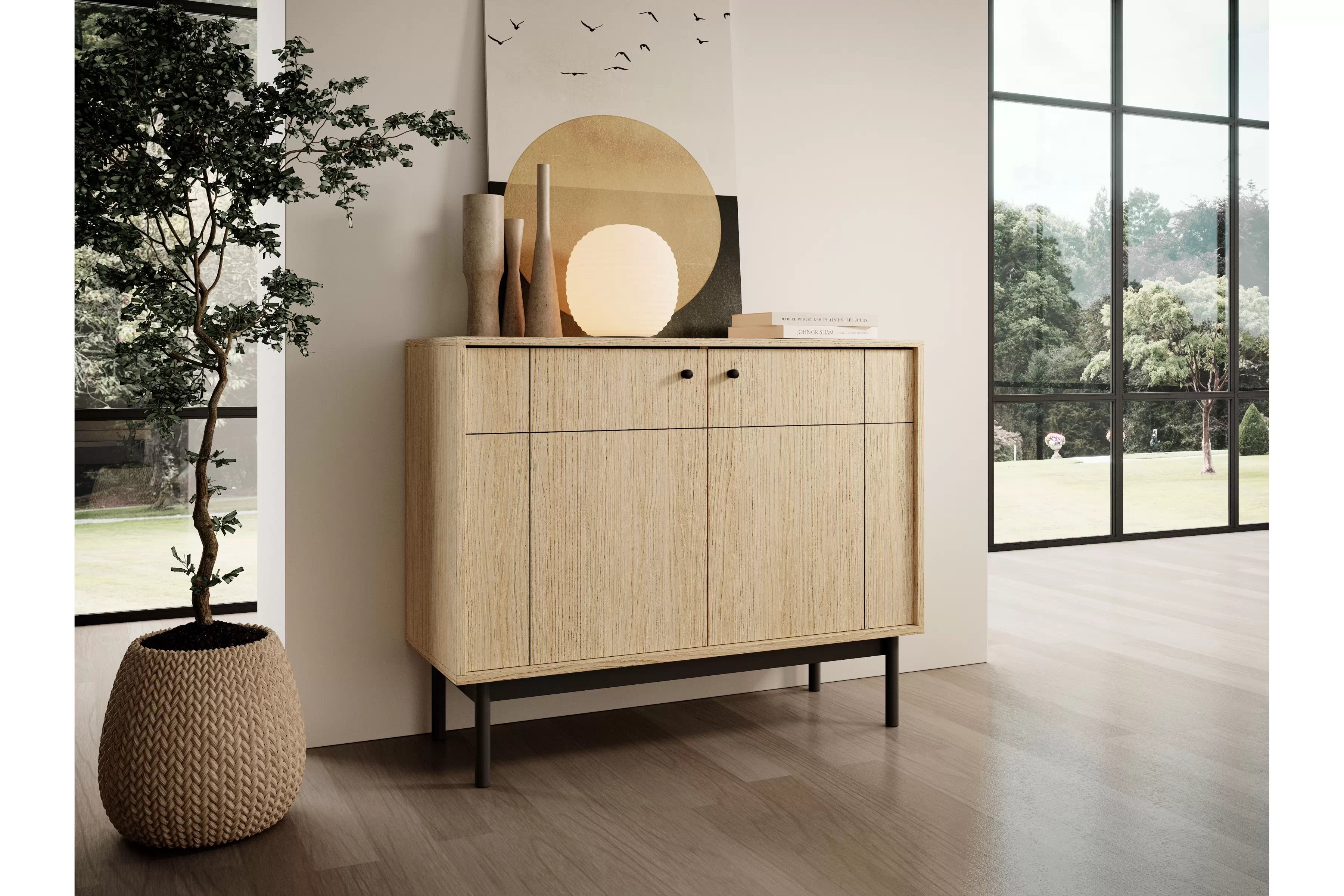 Komoda do obýváku Jolinio 104 cm - dub linea / černé nohy Komoda do obývacího pokoje Jolinio 104  cm - dub linea / černá Nohy