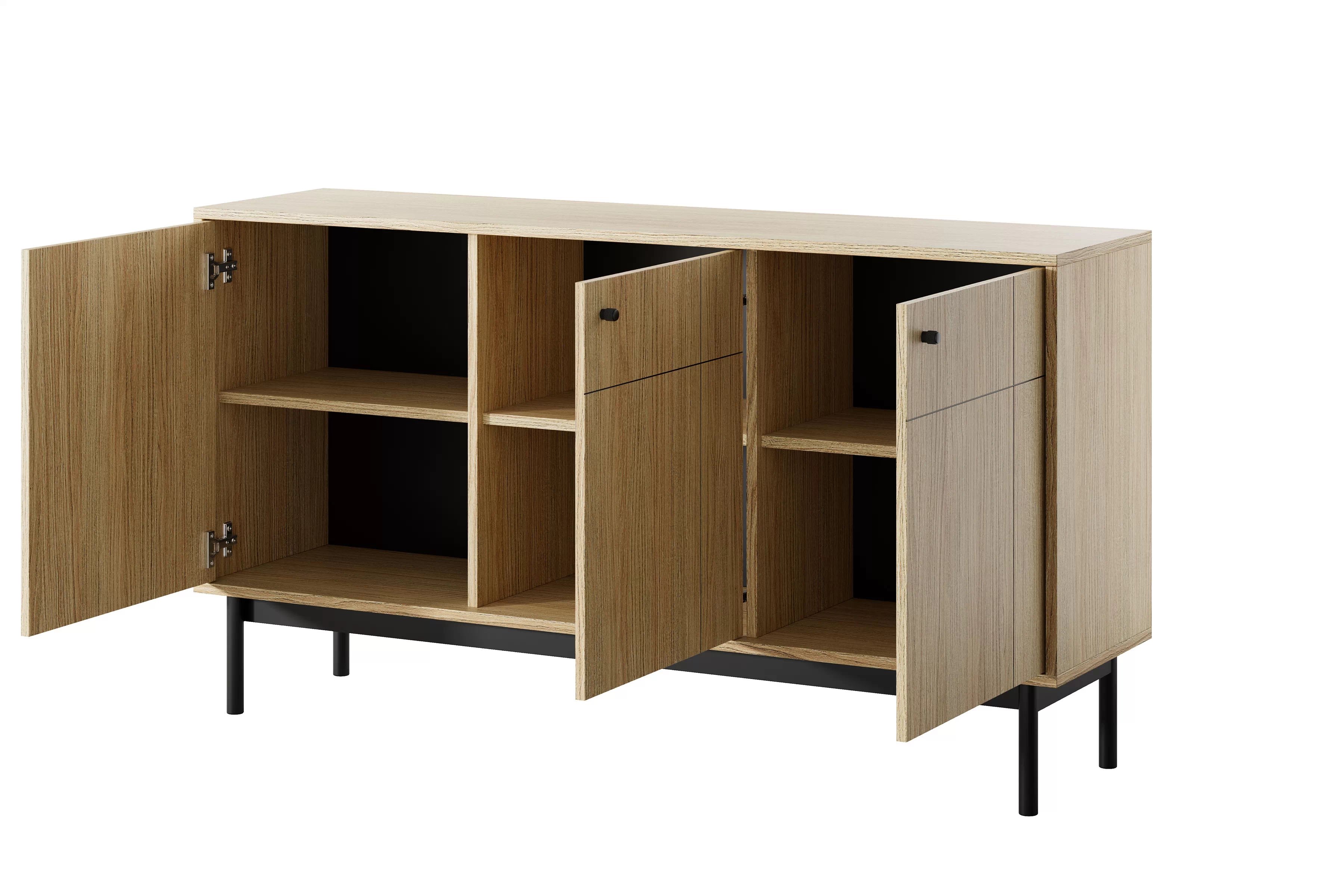 Komoda do obýváku Jolinio 154 cm - dub linea / černé nohy Komoda do obývacího pokoje Jolinio 154 cm - dub linea / černá Nohy