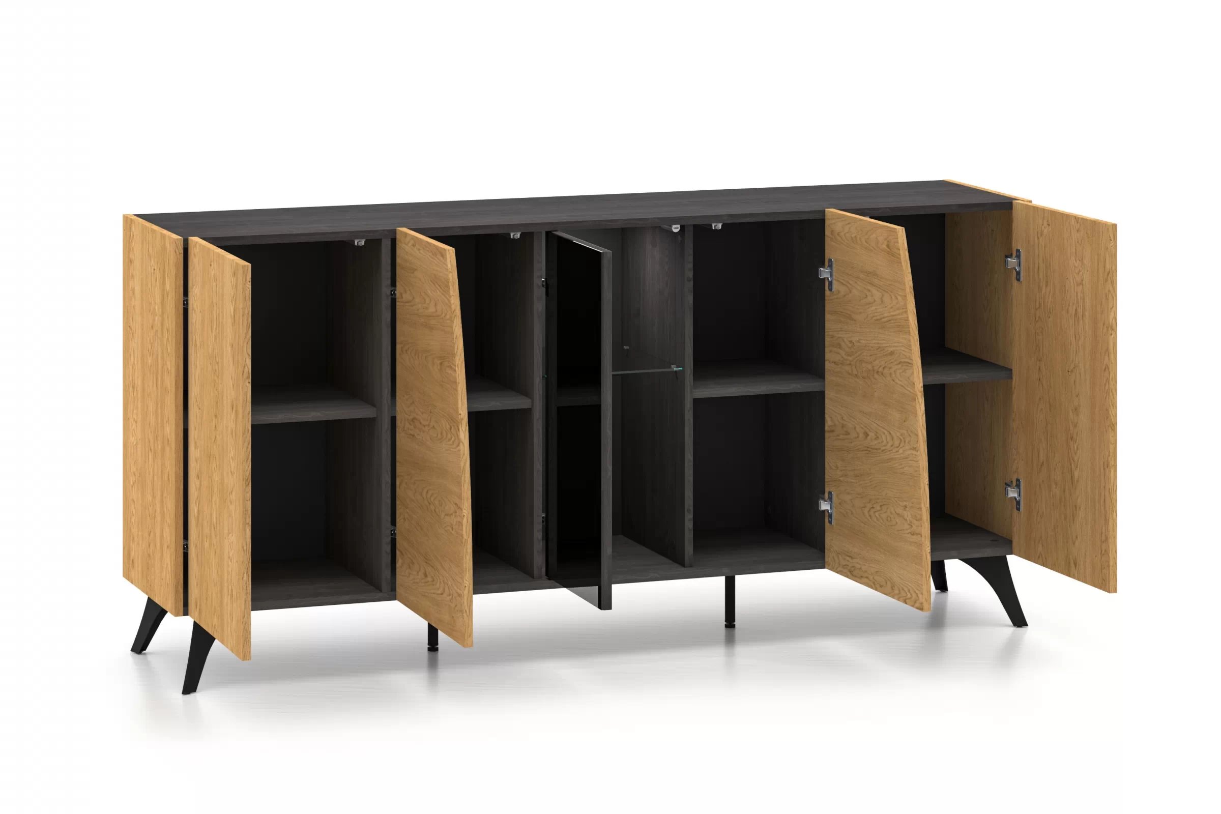 Komoda do obývačky Natina 04 170 cm - dub baltic dune / čierny jaseň portland Komoda do obývacej izby Natina 04 - 170 cm - Dub baltic dune / Jaseň portland Čierny