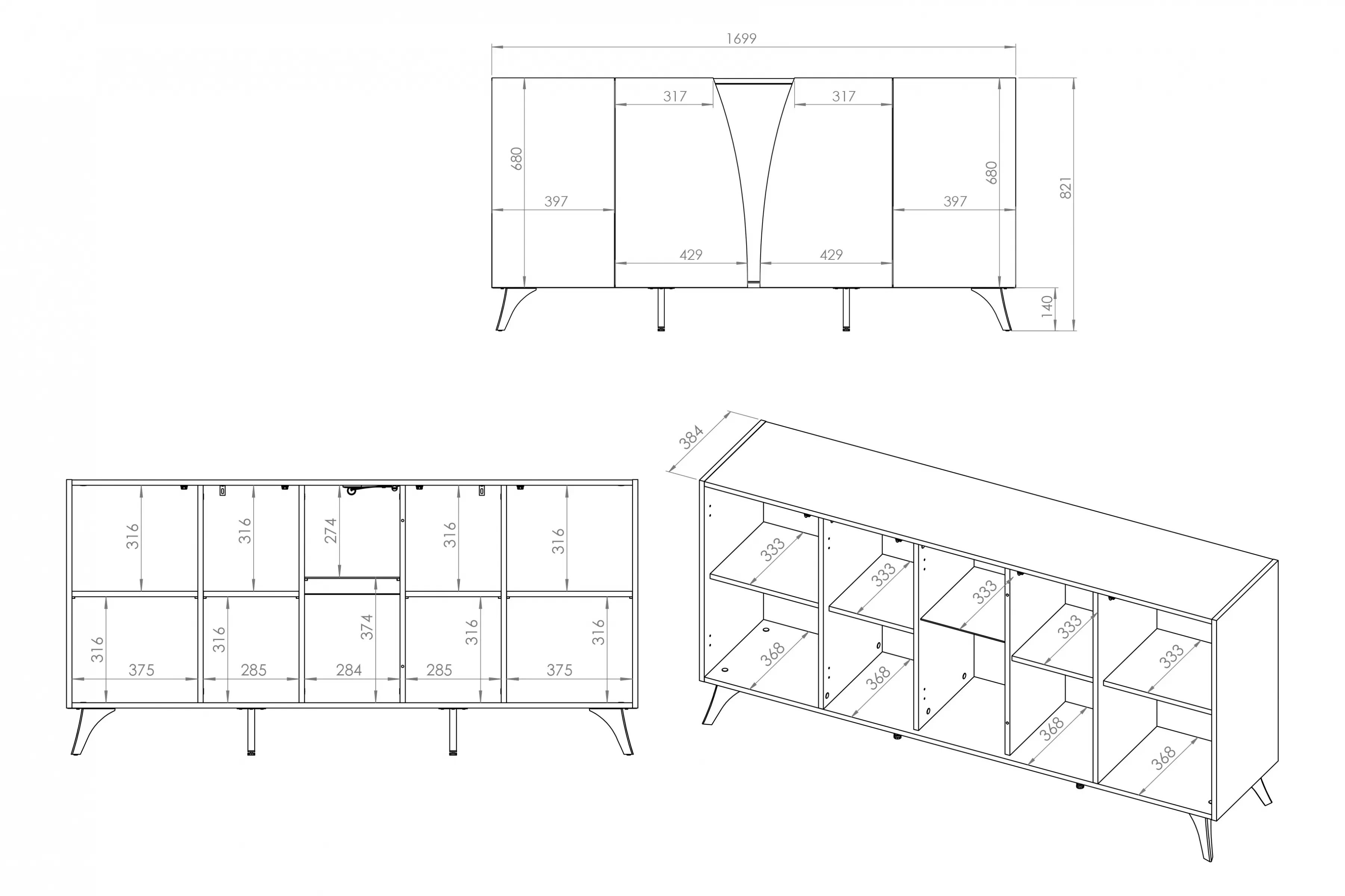 Komoda do obývačky Natina 04 170 cm - dub baltic dune / čierny jaseň portland Komoda do obývacej izby Natina 04 - 170 cm - Dub baltic dune / Jaseň portland Čierny