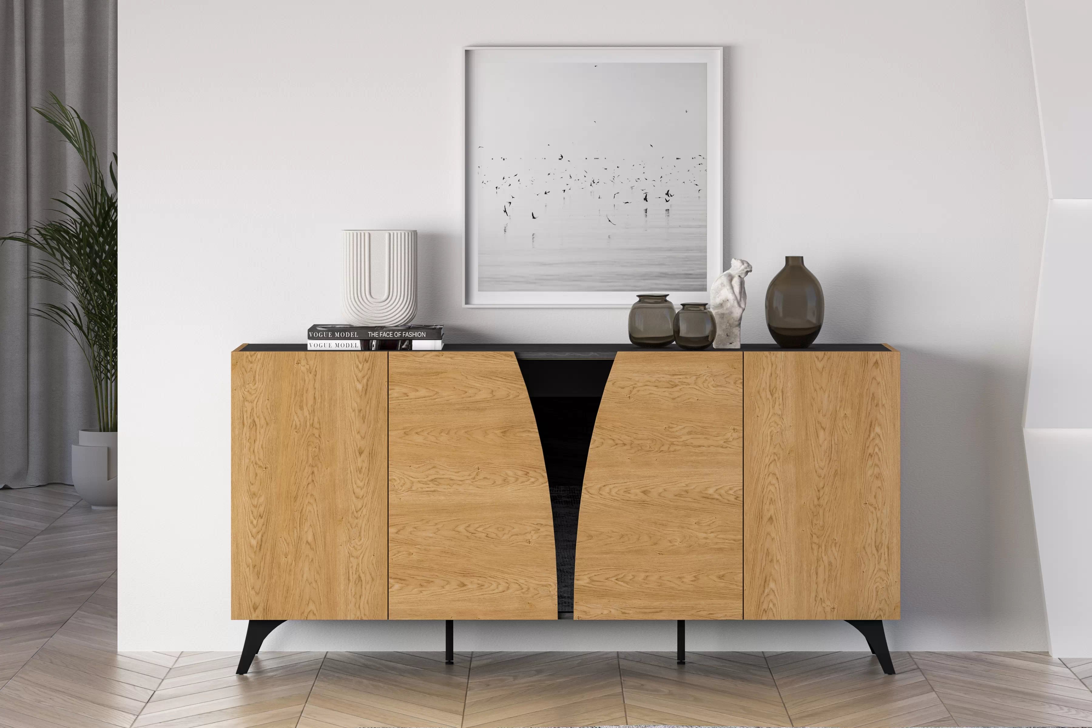 Komoda do obývačky Natina 04 170 cm - dub baltic dune / čierny jaseň portland Komoda do obývacej izby Natina 04 - 170 cm - Dub baltic dune / Jaseň portland Čierny