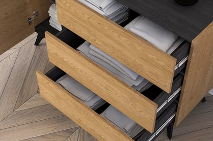 Komoda do obýváku Natina 05 120 cm - dub baltic dune / černý jasan portland Komoda pro obývacího pokoje Natina 05 - 120 cm - dub baltic dune / jasan portland černá