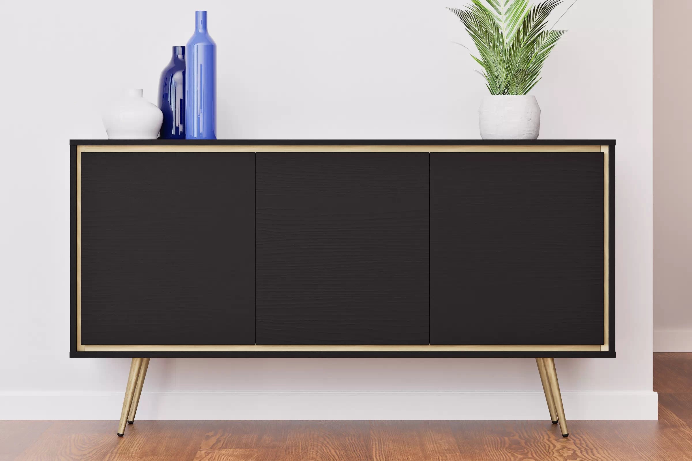 Komoda Unili 150 cm - černý grafit / zlaté detaily Komoda do obývacího pokoje Unili 150 cm - černá grafit / zlatá