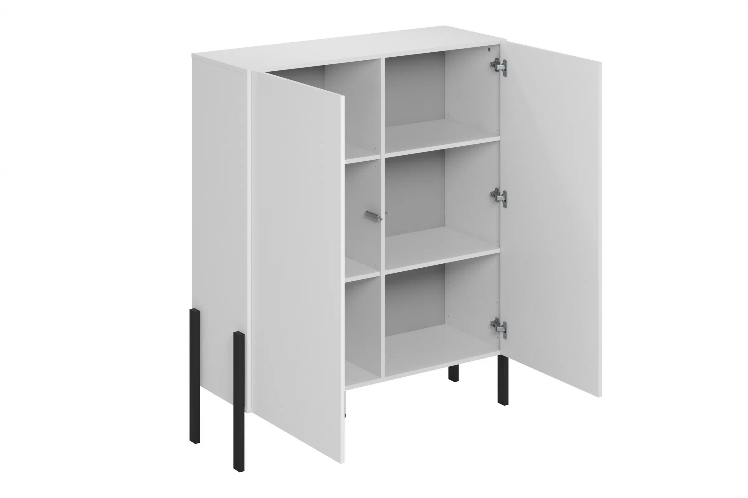 Komoda Jukon 114 cm do obývacího pokoje - bílý supermat / černé nohy Komoda pro obývacího pokoje Wezilo 42 - 114 cm - bílá supermat