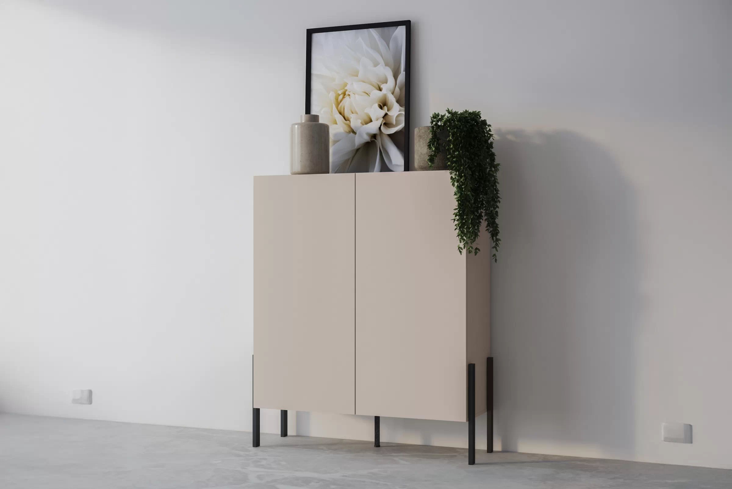 Komoda do obývacej izby Jukon 114 cm - kašmír / čierne nožičky Komoda do obývacej izby Wezilo 42 - 114 cm - kašmír / čierny nožičky