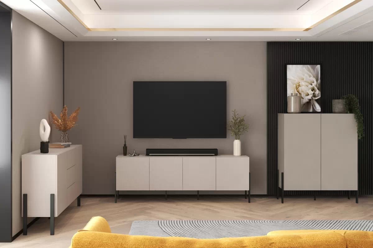 Komoda do obývacej izby Jukon 114 cm - kašmír / čierne nožičky Komoda do obývacej izby Wezilo 42 - 114 cm - kašmír / čierny nožičky