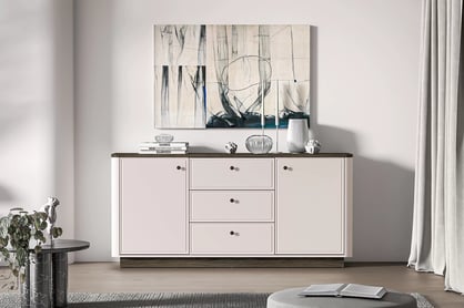 Veľká komoda Amberto 180 cm so zásuvkami - kašmír / dub windmill dark Komoda veľká Amberto 180 cm so zásuvkami - kašmír / Dub windmill dark 