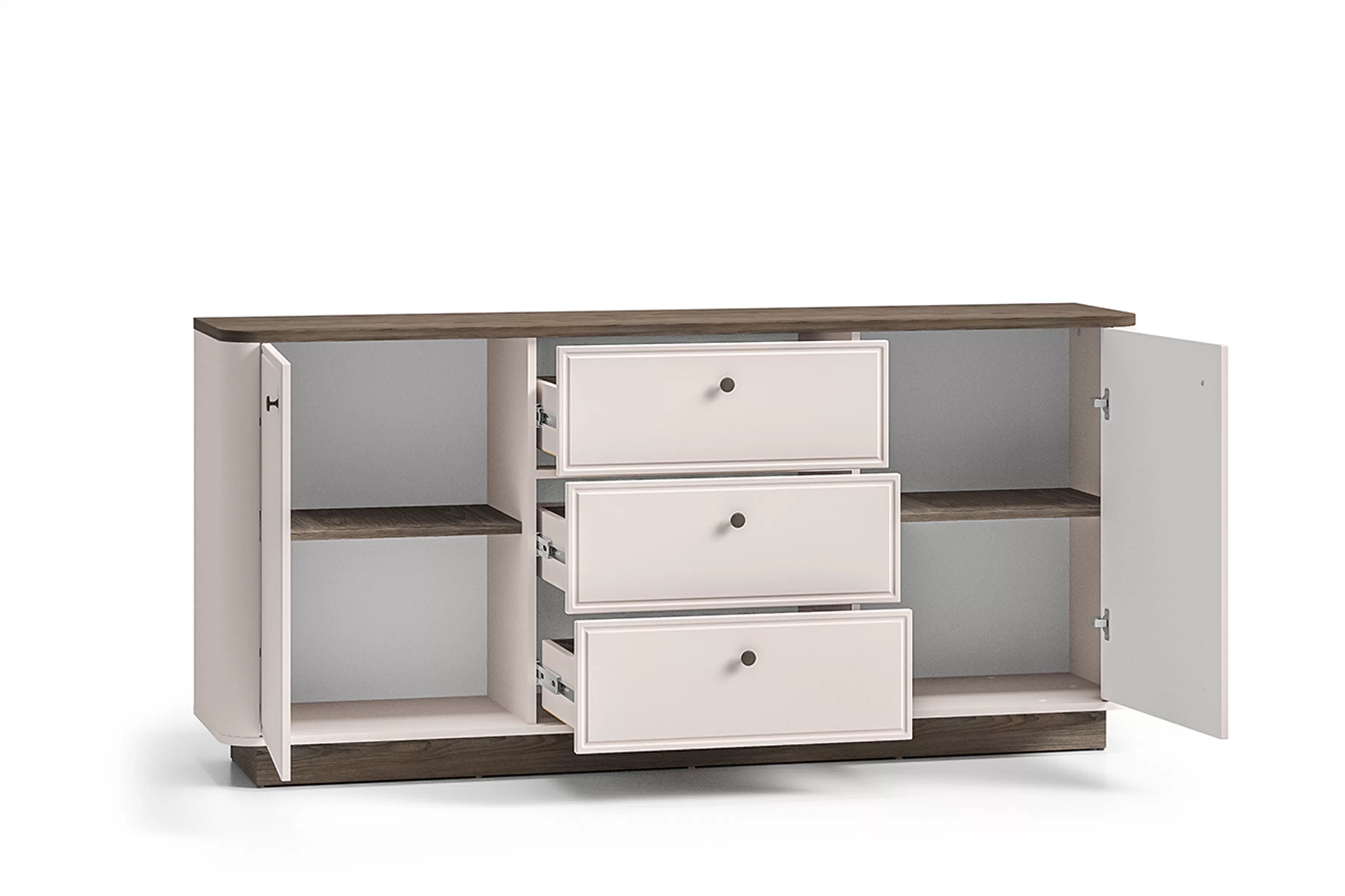 Veľká komoda Amberto 180 cm so zásuvkami - kašmír / dub windmill dark Komoda veľká Amberto 180 cm so zásuvkami - kašmír / Dub windmill dark 