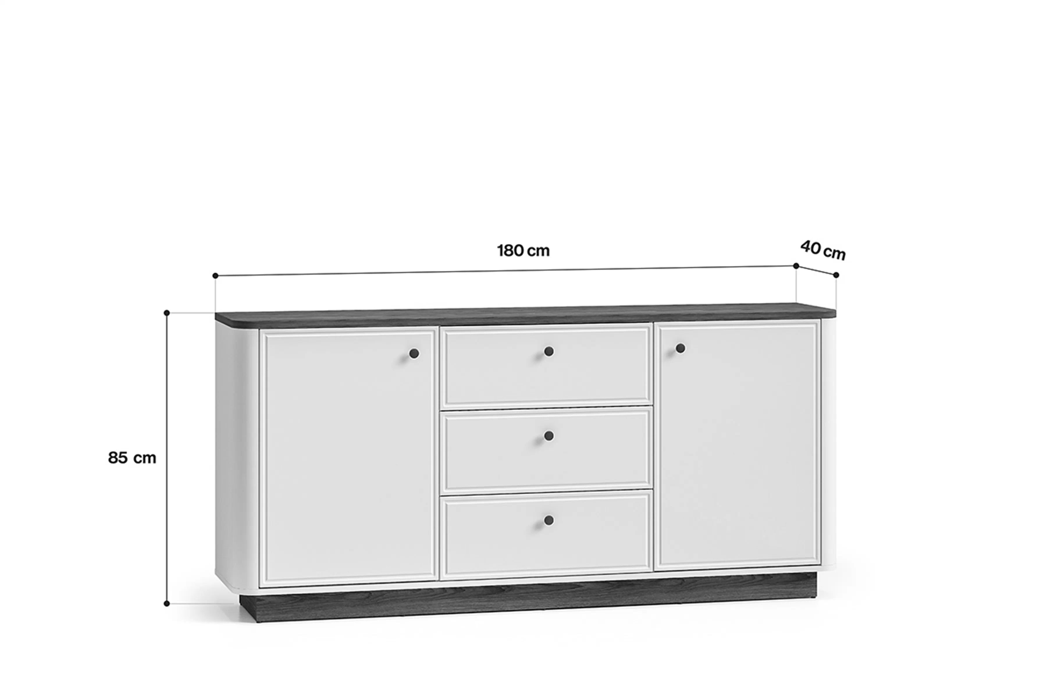 Veľká komoda Amberto 180 cm so zásuvkami - kašmír / dub windmill dark Komoda veľká Amberto 180 cm so zásuvkami - kašmír / Dub windmill dark 