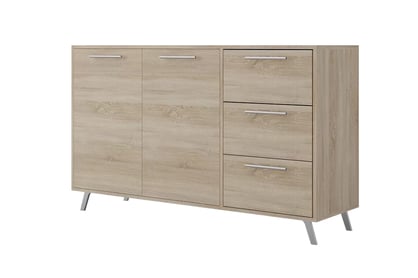 Dvojdverová komoda Bali 140 cm s tromi zásuvkami - dub sonoma