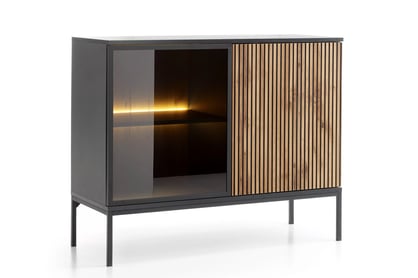 Dvoukřídlá komoda Bogalo 104 cm s LED osvětlením - černá / dub wotan