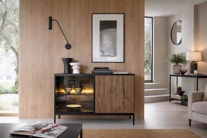 Dvoukřídlá komoda Bogalo 104 cm s LED osvětlením - černá / dub wotan Komoda dvoudveřová Bogalo oswietleniem LED - černá / dub wotan