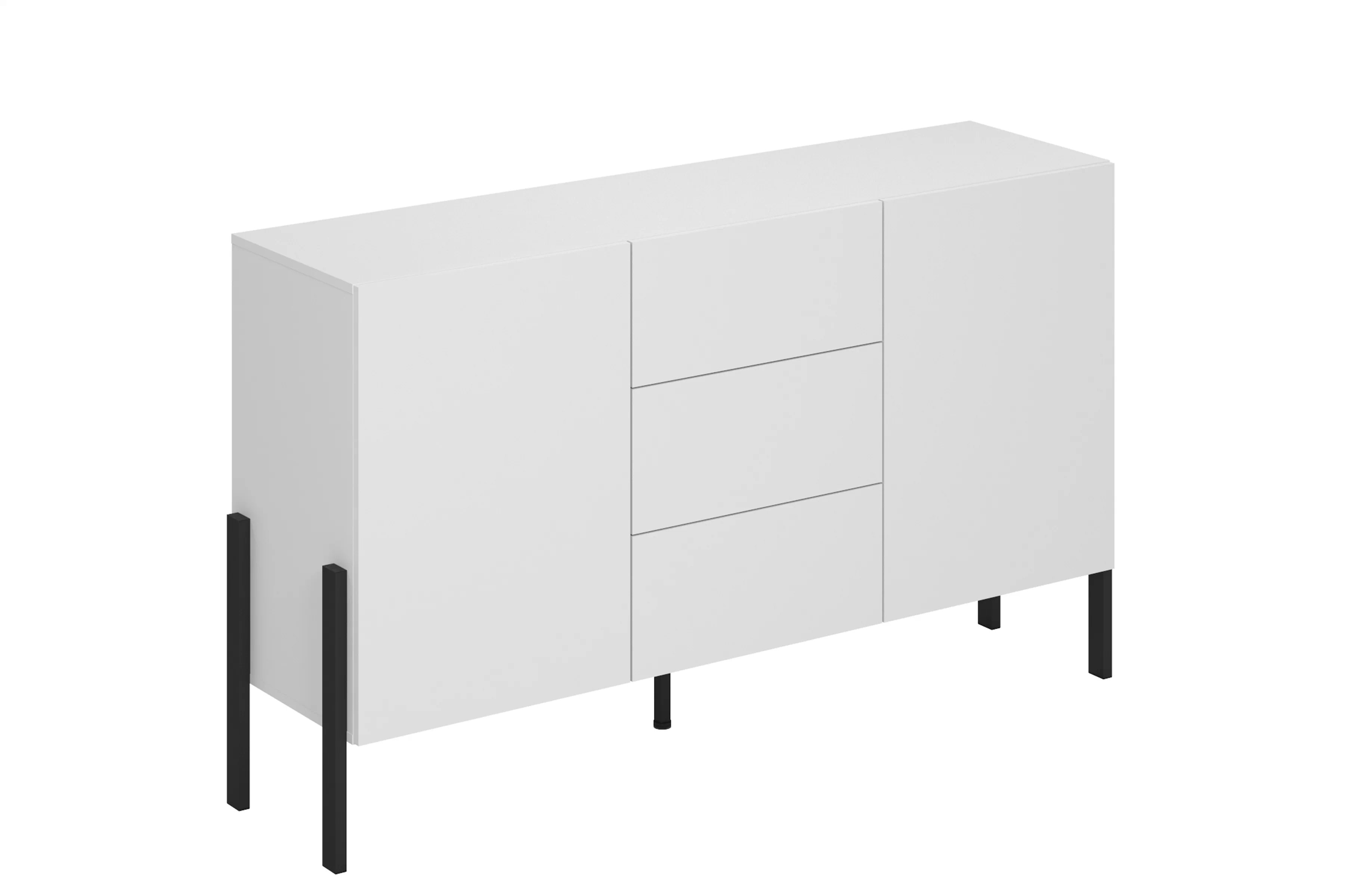 Dvojdverová komoda Jukon 154 cm so zásuvkami - biely supermat / čierne nohy Komoda dvojdverová Jukon 154 cm so zásuvkami - Biely supermat / čierny nožičky