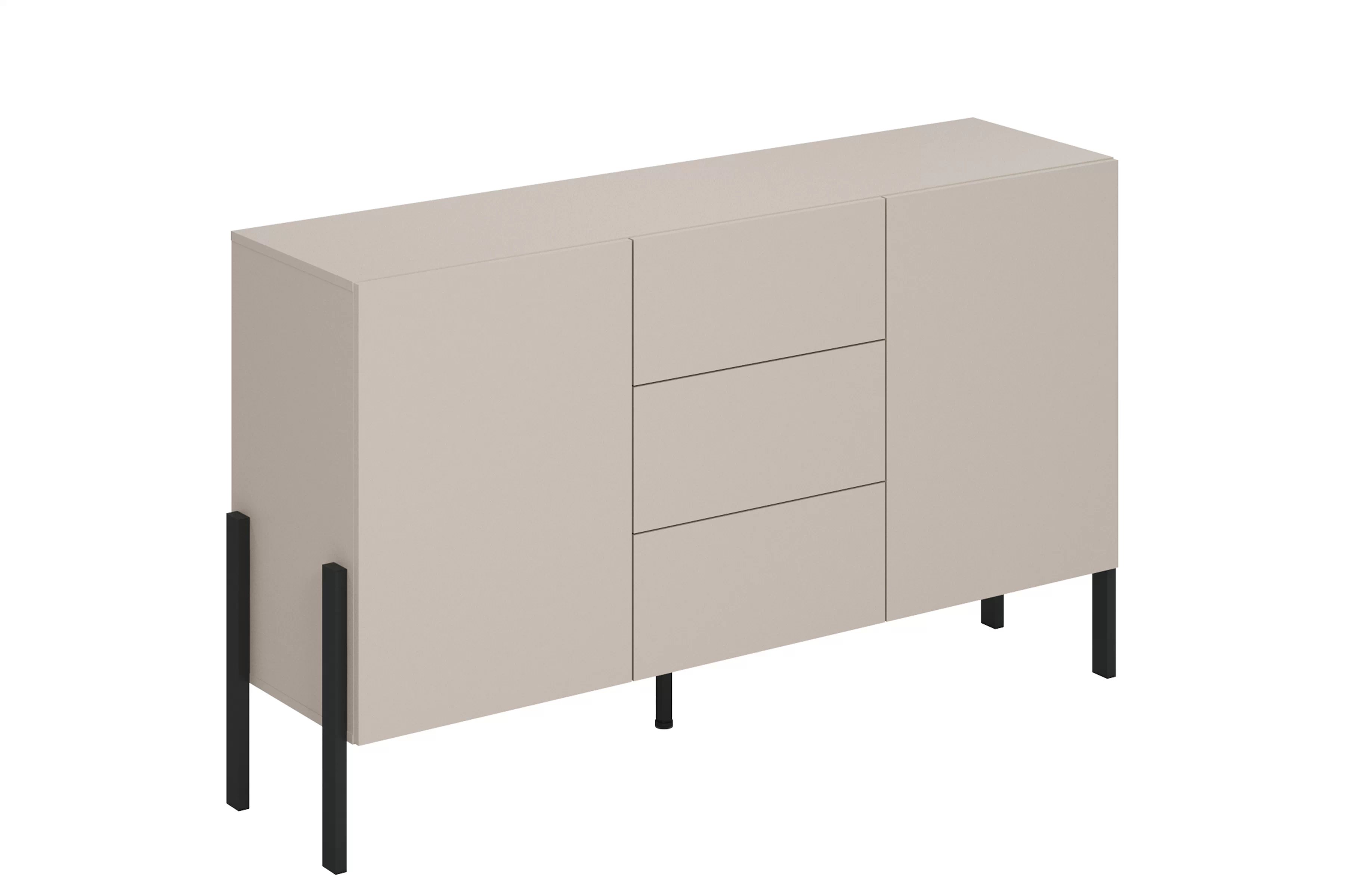 Dvojdverová komoda Jukon 154 cm so zásuvkami - kasmír / čierne nohy Komoda dvojdverová Jukon 154 cm so zásuvkami - kašmír / čierny nožičky