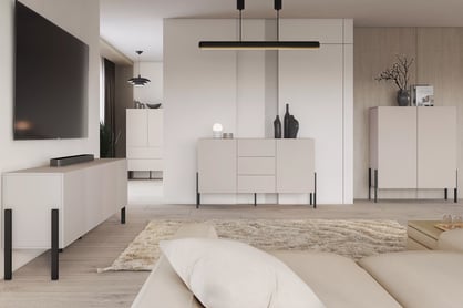 Dvojdverová komoda Jukon 154 cm so zásuvkami - kasmír / čierne nohy Komoda dvojdverová Jukon 154 cm so zásuvkami - kašmír / čierny nožičky