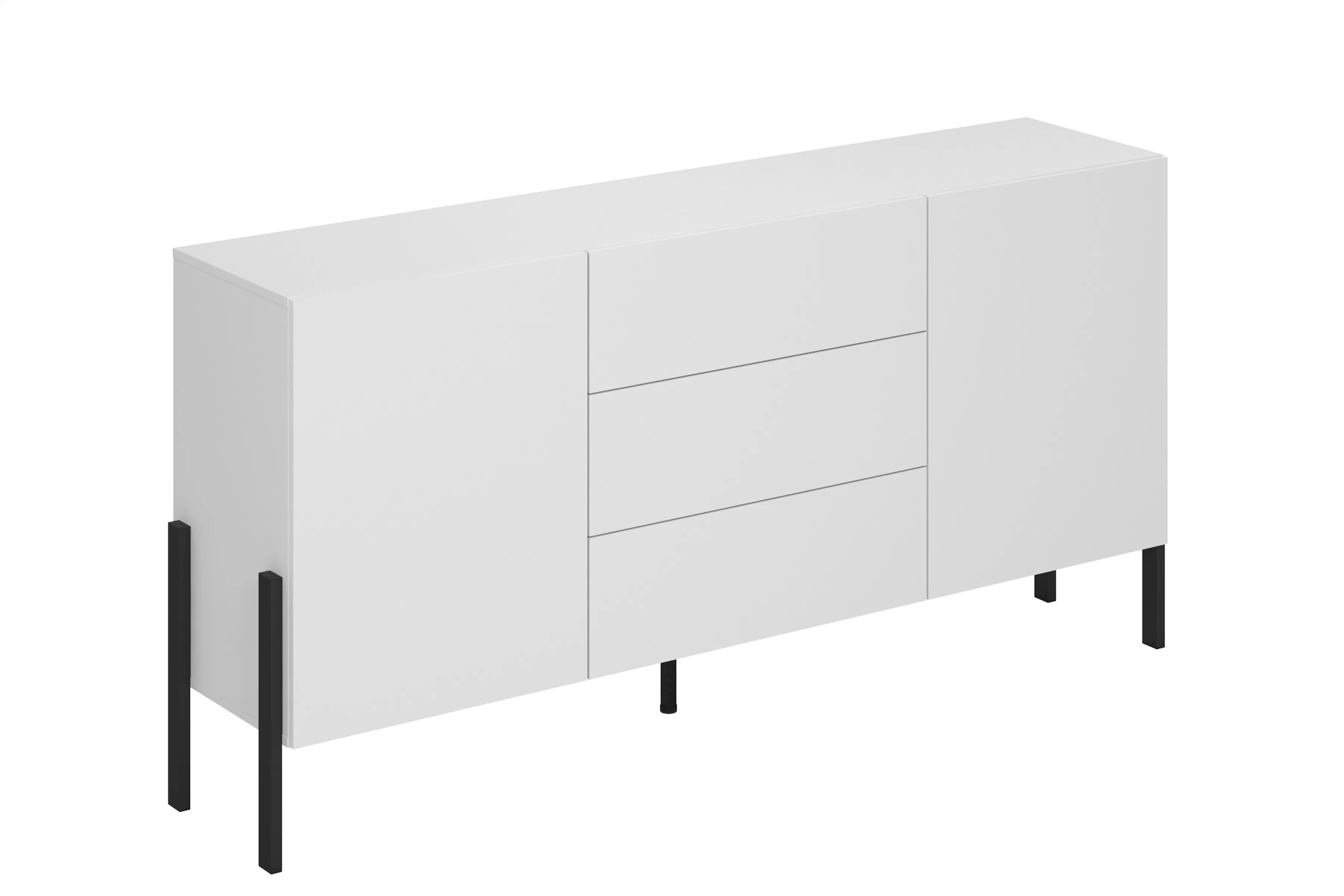Dvojdverová komoda Jukon 184 cm so zásuvkami - biely supermat / čierne nohy Komoda dvojdverová Jukon 184 cm so zásuvkami - Biely supermat / čierny nožičky