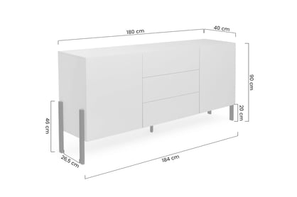 Dvojdverová komoda Jukon 184 cm so zásuvkami - biely supermat / čierne nohy Komoda dvojdverová Jukon 184 cm so zásuvkami - Biely supermat / čierny nožičky