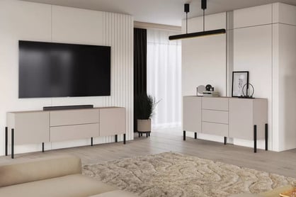 Dvojdverová komoda Jukon 184 cm so zásuvkami - kašmír / čierne nohy Komoda dvojdverová Jukon 184 cm so zásuvkami - kašmír / čierny nožičky