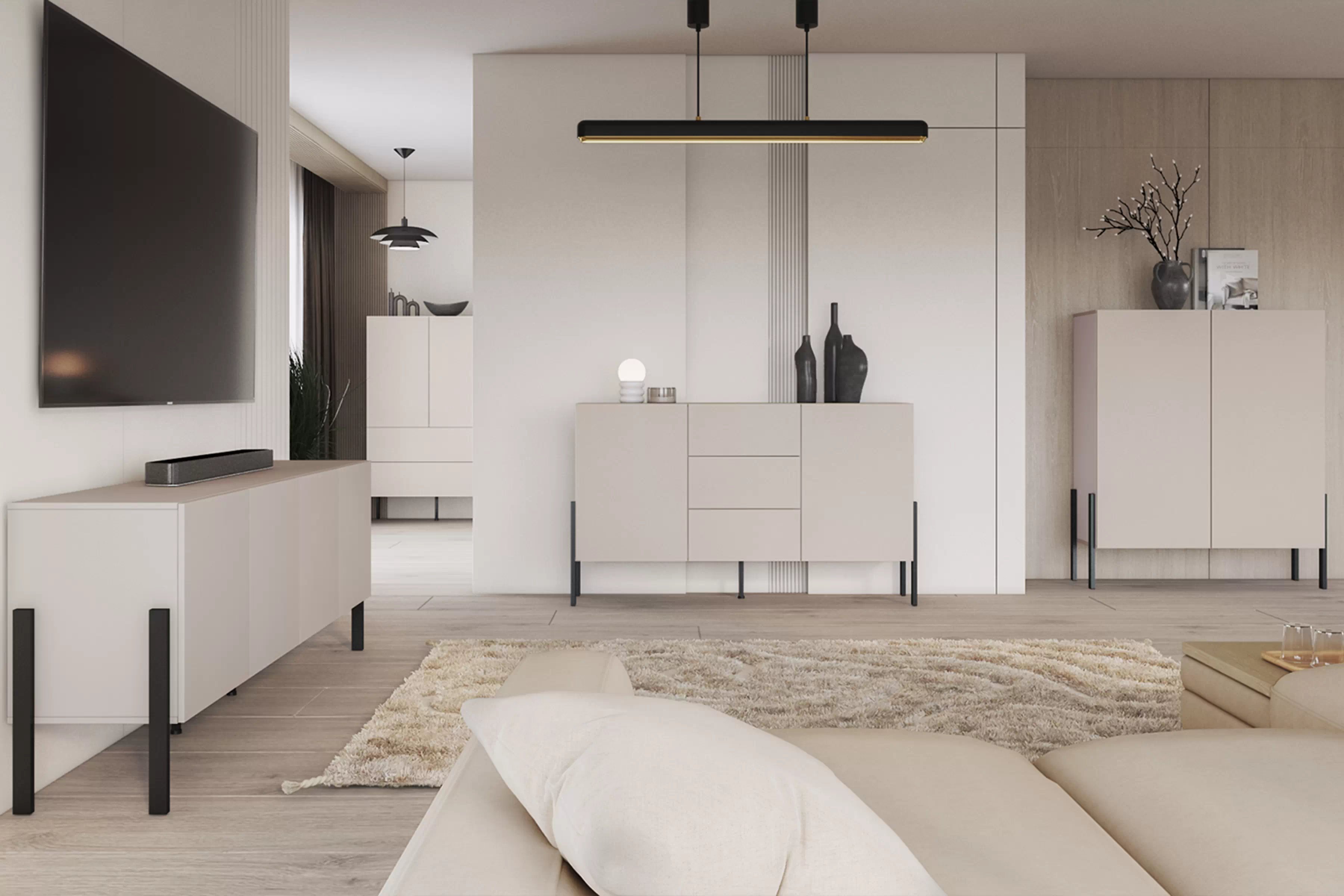 Dvojdverová komoda Jukon 184 cm so zásuvkami - kašmír / čierne nohy Komoda dvojdverová Jukon 184 cm so zásuvkami - kašmír / čierny nožičky