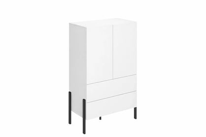 Dvojdverová komoda Jukon 90 cm so zásuvkami - biely supermat / kovové nohy