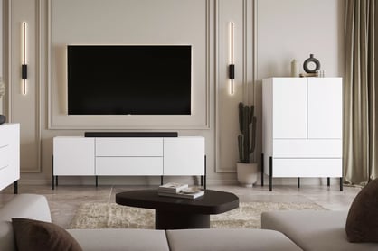 Dvojdverová komoda Jukon 90 cm so zásuvkami - biely supermat / kovové nohy Komoda dvojdverová Jukon 90 cm so zásuvkami - Biely supermat / kovové nožičky