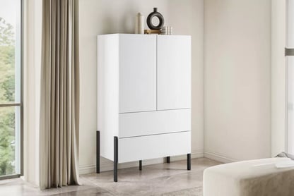 Dvojdverová komoda Jukon 90 cm so zásuvkami - biely supermat / kovové nohy Komoda dvojdverová Jukon 90 cm so zásuvkami - Biely supermat / kovové nožičky