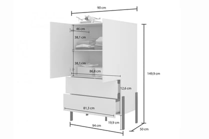 Dvojdverová komoda Jukon 90 cm so zásuvkami - biely supermat / kovové nohy Komoda dvojdverová Jukon 90 cm so zásuvkami - Biely supermat / kovové nožičky