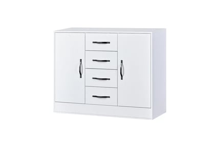 Komoda dvoudveřová Lomaro 120 cm se zásuvkami - bílá / uchwyt černá 