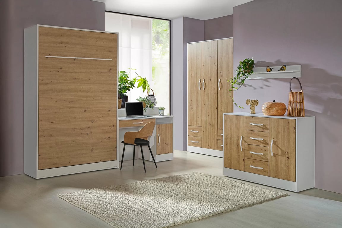 Komoda Lomaro 120 cm dvojdverová so zásuvkami - dub artisan / biely úchyt Komoda dvojdverová Lomaro 120 cm so zásuvkami - Dub artisan / Úchytka Biely 