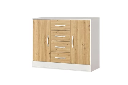 Komoda Lomaro 120 cm dvojdverová so zásuvkami - dub artisan / biely úchyt