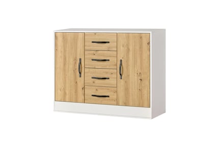 Komoda Lomaro 120 cm dvojdverová so zásuvkami - dub artisan / čierny úchyt