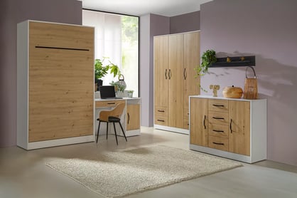 Komoda Lomaro 120 cm dvoudveřová se zásuvkami - dub artisan / černá úchytka Komoda dvoudveřová Lomaro 120 cm se zásuvkami - dub artisan / uchwyt černá 