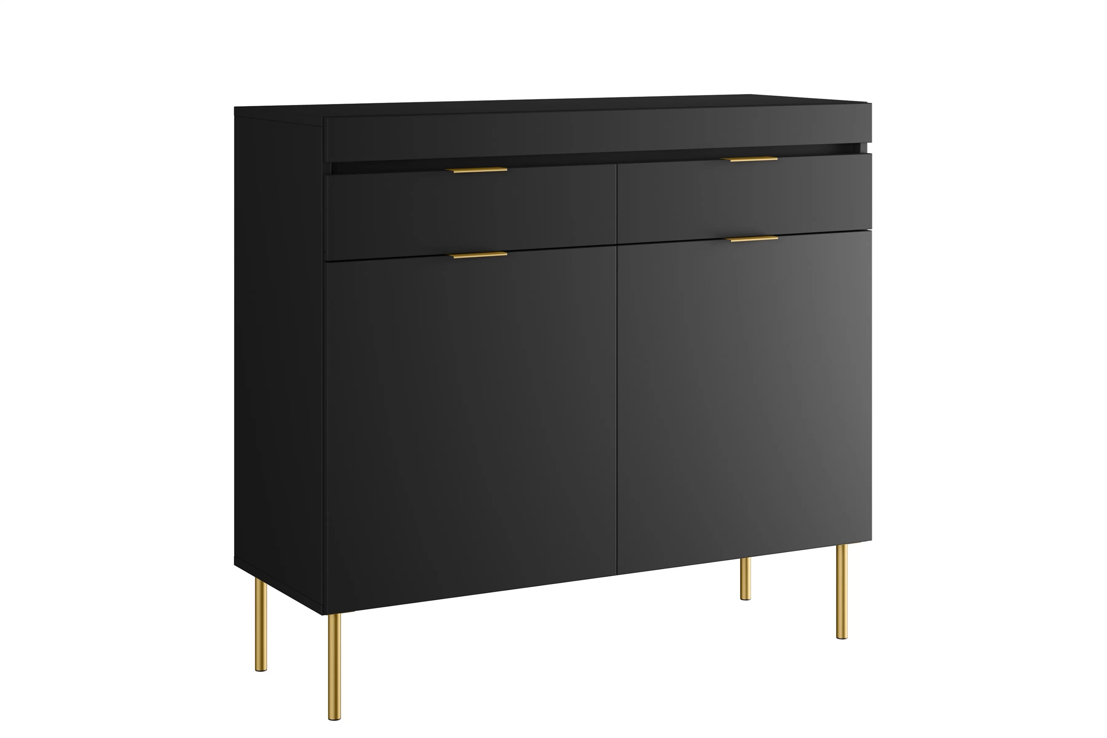 Dvoudveřová komoda Sentia 105 cm se dvěma zásuvkami - černá / zlatá Komoda dvoudveřová Sentia 105 cm z dwoma zásuvkami - černá / zlatá