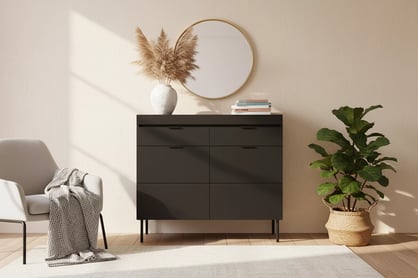 Komoda Sentia 105 cm se zásuvkami - černá / černá Komoda dvoudveřová Sentia 105 z dwoma zásuvkami - černá / černá 