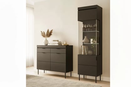 Komoda Sentia 105 cm se zásuvkami - černá / černá Komoda dvoudveřová Sentia 105 z dwoma zásuvkami - černá / černá 